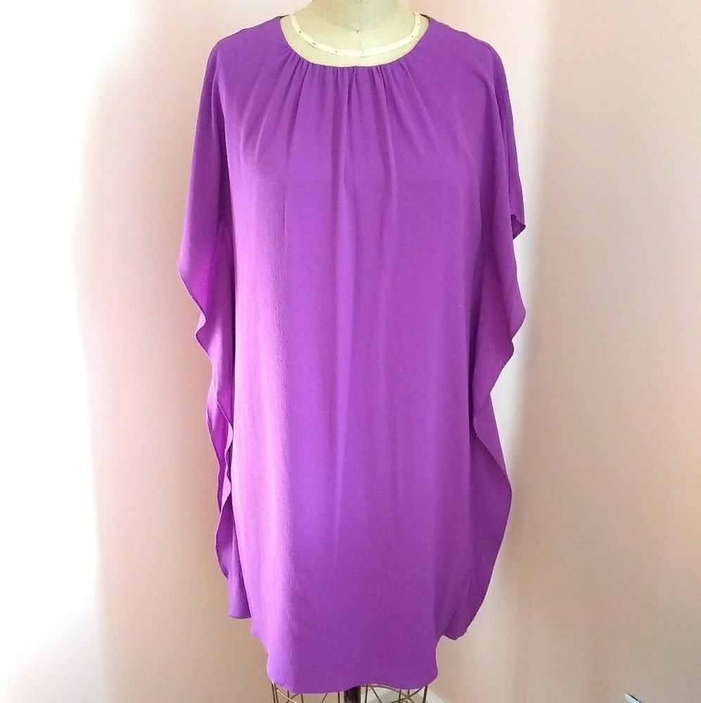 Halston Cocoon Dress Jewel Tone Flutter Sleeve NWT